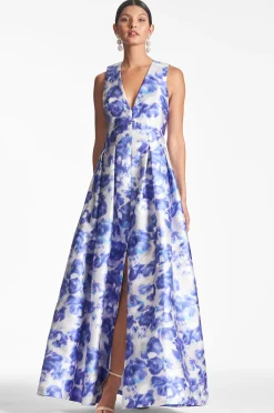 Sachin & Babi Plus Sizes|Sleeveless<Brooke Gown - Azure Watercolor Floral Azurewatercolorfloral