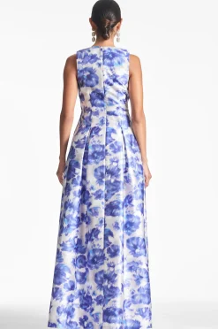 Sachin & Babi Plus Sizes|Sleeveless<Brooke Gown - Azure Watercolor Floral Azurewatercolorfloral