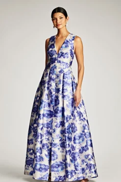 Sachin & Babi Plus Sizes|Sleeveless<Brooke Gown - Azure Watercolor Floral Azurewatercolorfloral
