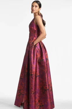 Sachin & Babi Plus Sizes|Sleeveless<Brooke Gown - Raspberry Bouquet Multi Raspberrybouquetmulti