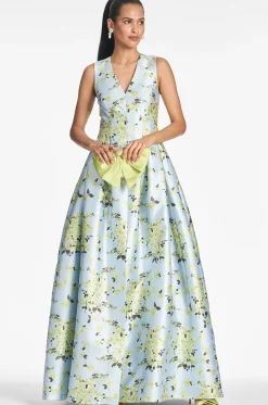 Sachin & Babi Plus Sizes|Sleeveless<Brooke Gown - Sky Citrine Floral Skycitrinefloral