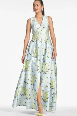 Sachin & Babi Plus Sizes|Sleeveless<Brooke Gown - Sky Citrine Floral Skycitrinefloral