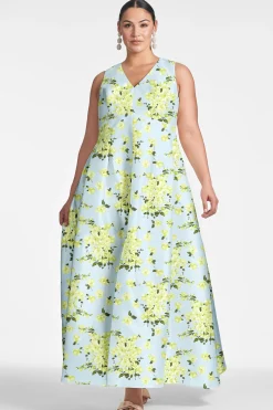 Sachin & Babi Plus Sizes|Sleeveless<Brooke Gown - Sky Citrine Floral Skycitrinefloral