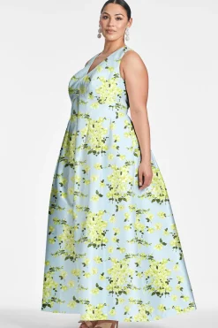 Sachin & Babi Plus Sizes|Sleeveless<Brooke Gown - Sky Citrine Floral Skycitrinefloral
