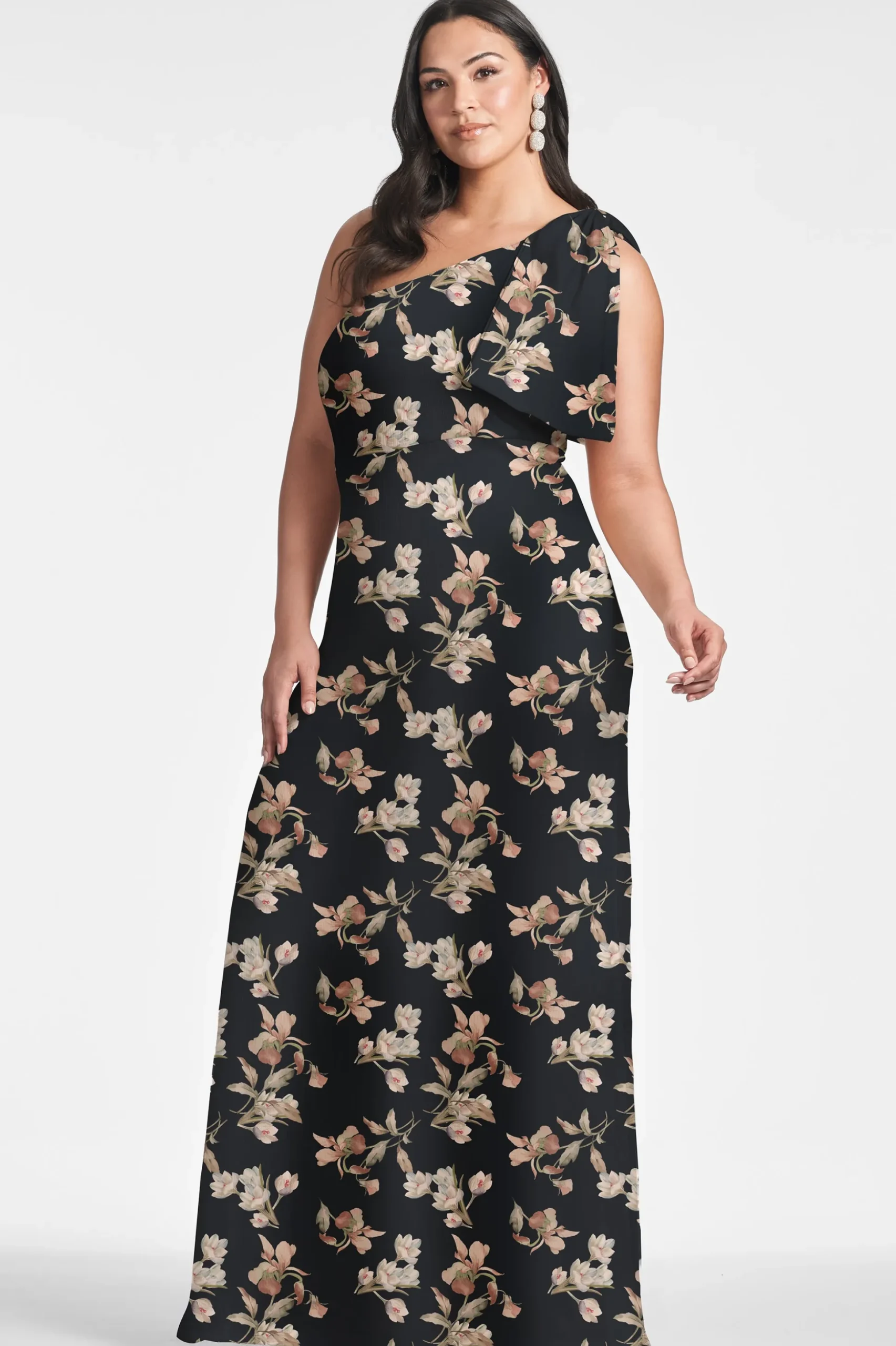 Sachin & Babi Plus Sizes|One Shoulder<Chelsea Gown - Black Venetia Petal Blackvenetiapetal