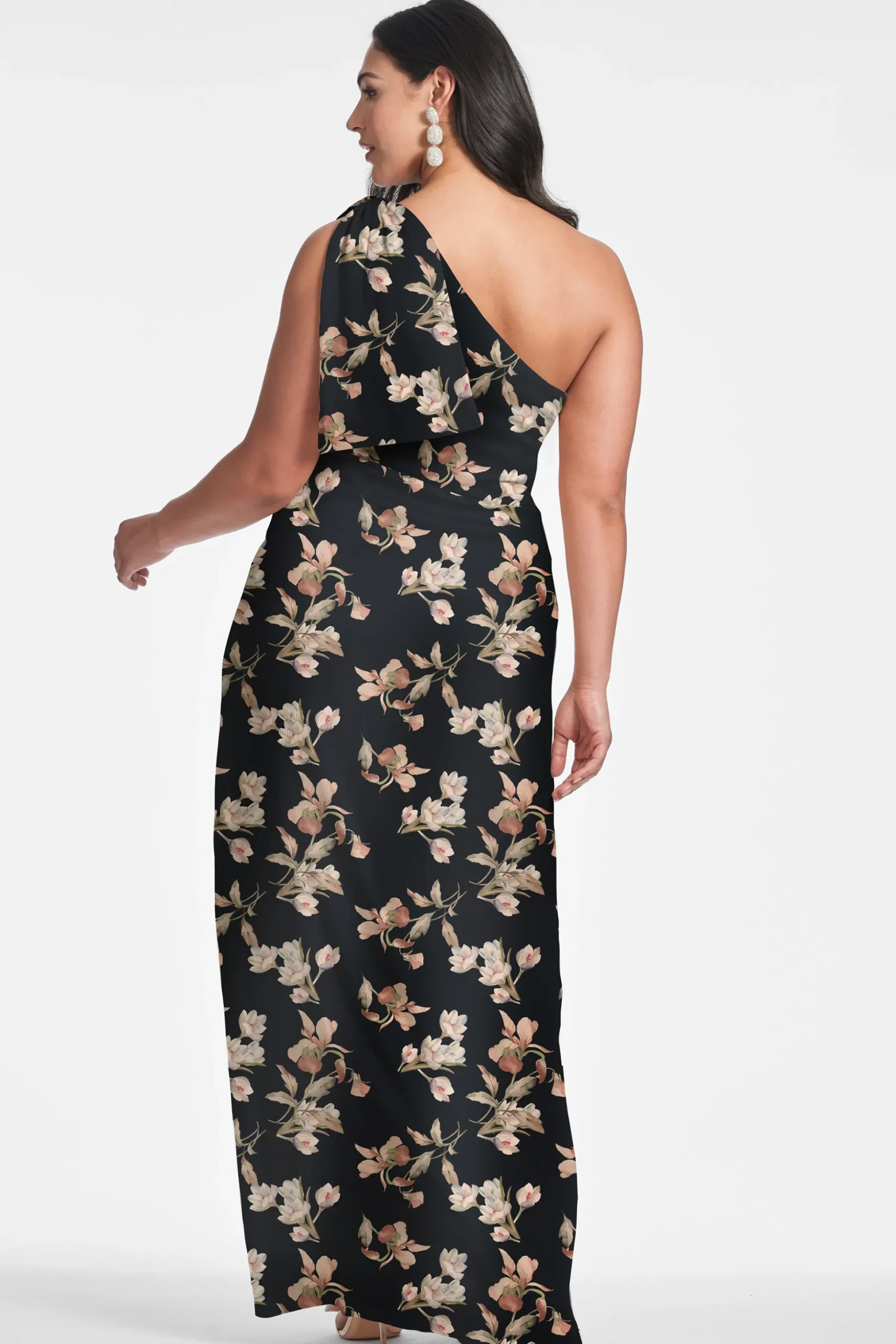 Sachin & Babi Plus Sizes|One Shoulder<Chelsea Gown - Black Venetia Petal Blackvenetiapetal
