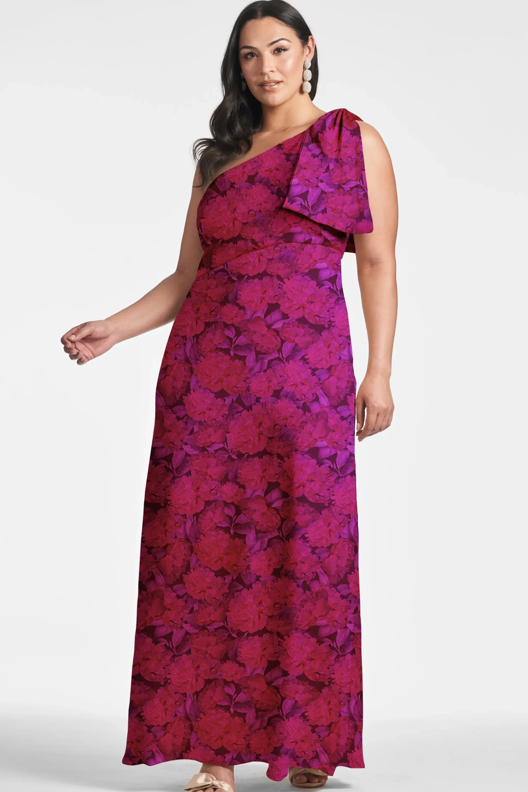 Sachin & Babi Plus Sizes|One Shoulder<Chelsea Gown - Magenta Bloom Magentabloom