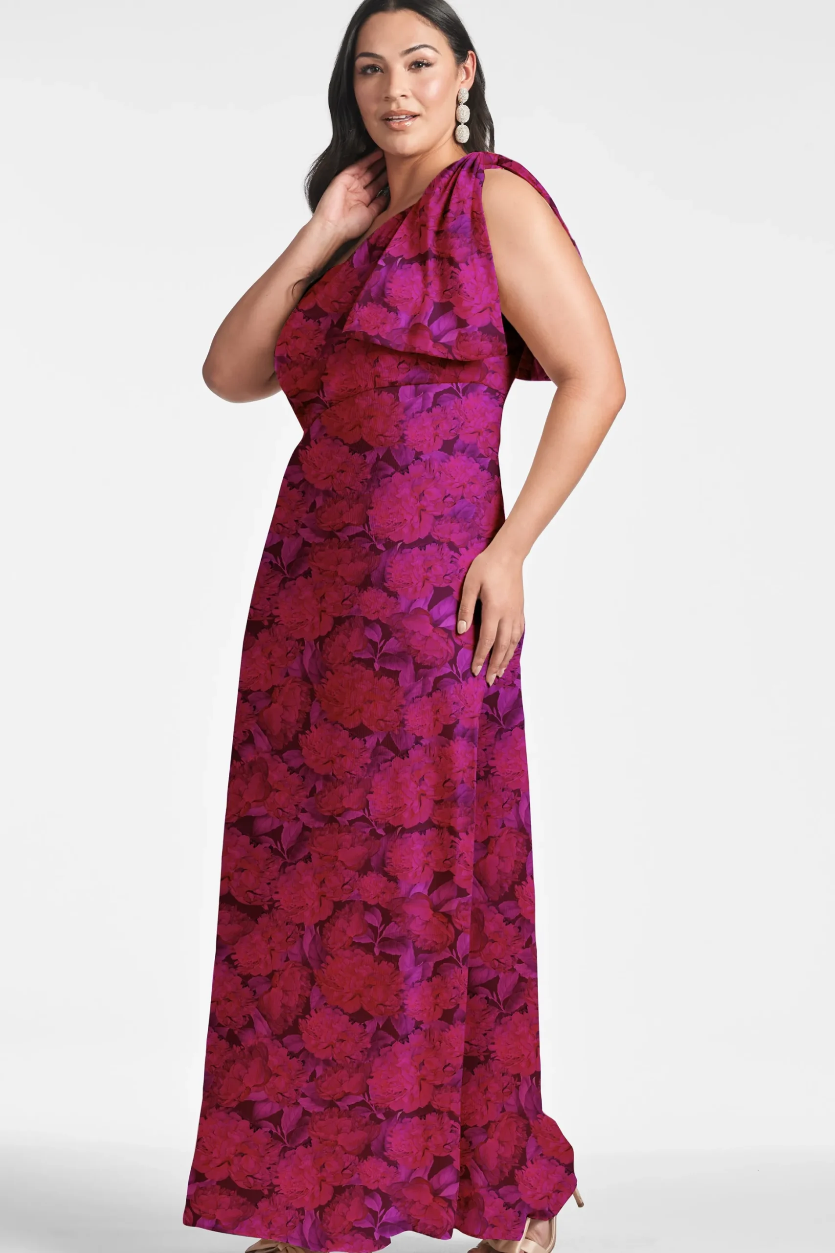Sachin & Babi Plus Sizes|One Shoulder<Chelsea Gown - Magenta Bloom Magentabloom