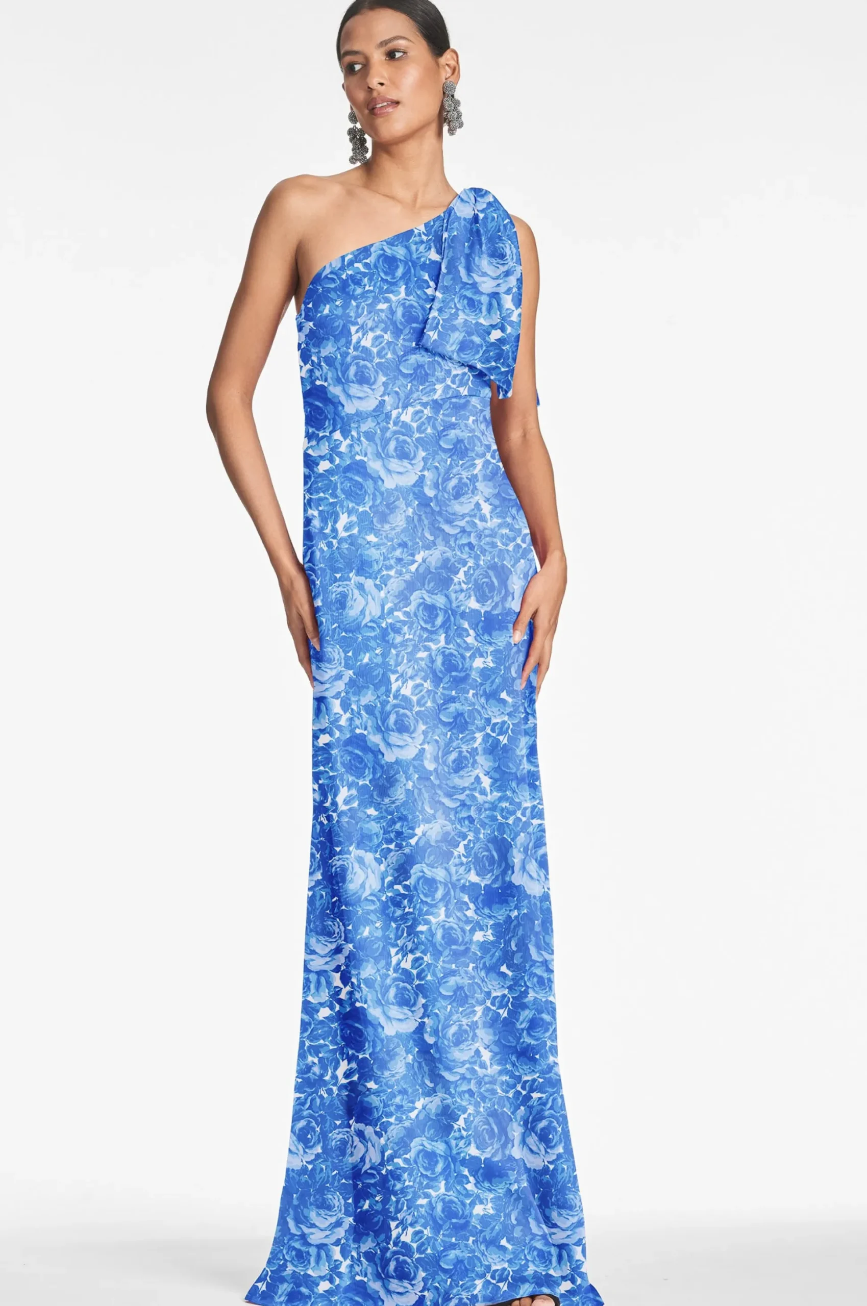 Sachin & Babi Plus Sizes|One Shoulder<Chelsea Gown - Mediterranean Blooms Mediterraneanblooms