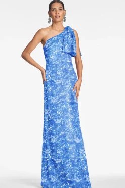 Sachin & Babi Plus Sizes|One Shoulder<Chelsea Gown - Mediterranean Blooms Mediterraneanblooms