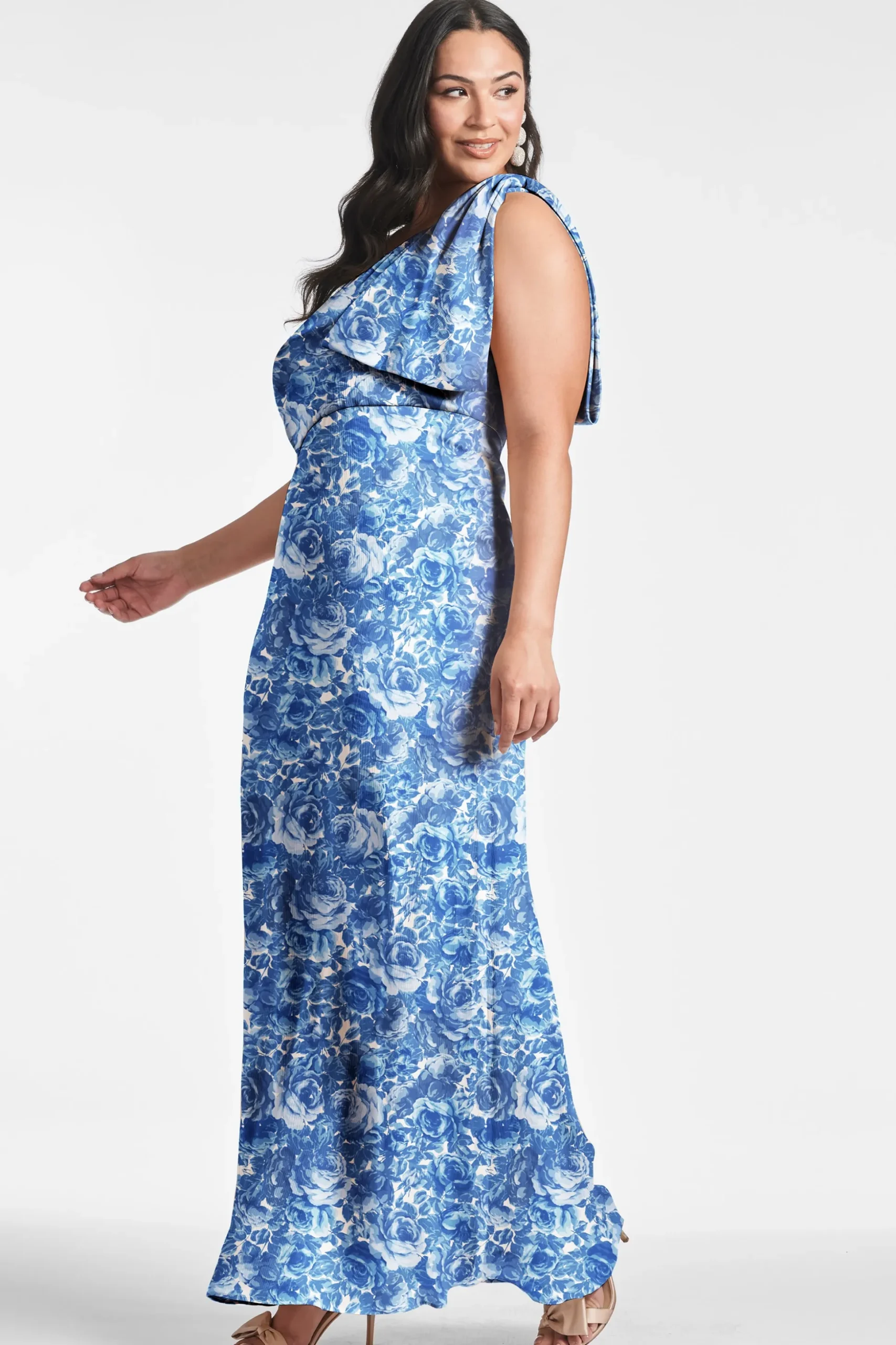 Sachin & Babi Plus Sizes|One Shoulder<Chelsea Gown - Mediterranean Blooms Mediterraneanblooms