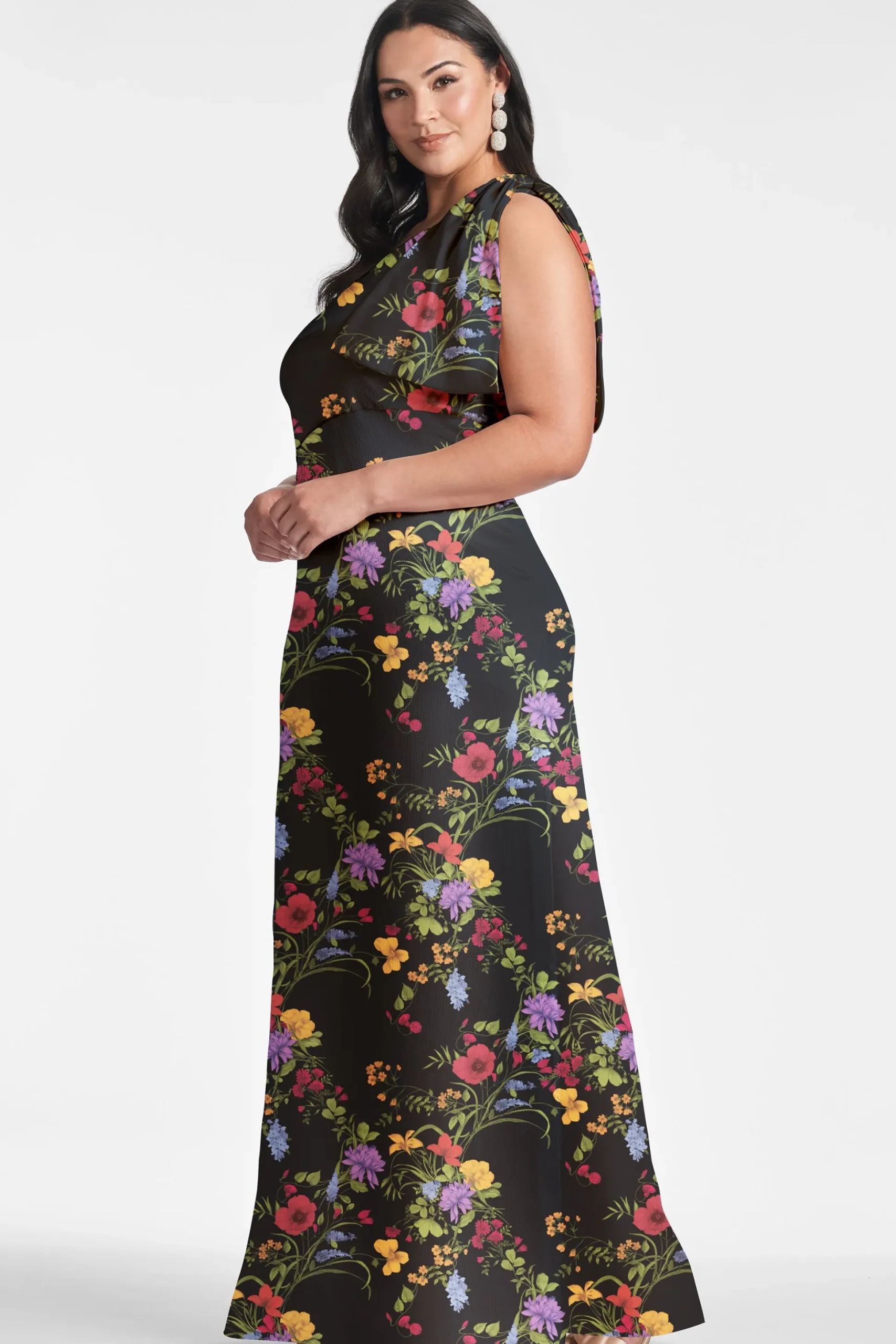 Sachin & Babi Plus Sizes|One Shoulder<Chelsea Gown - Noir Wildflower Noirwildflower