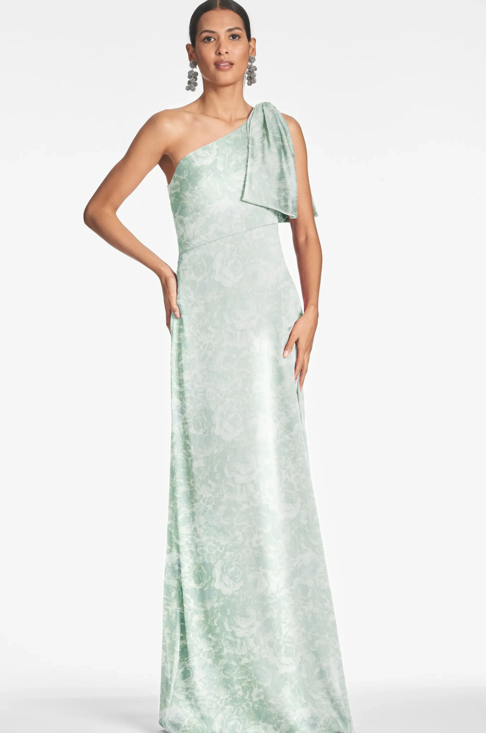 Sachin & Babi One Shoulder<Chelsea Gown - Sage Painted Floral Sagepaintedfloral