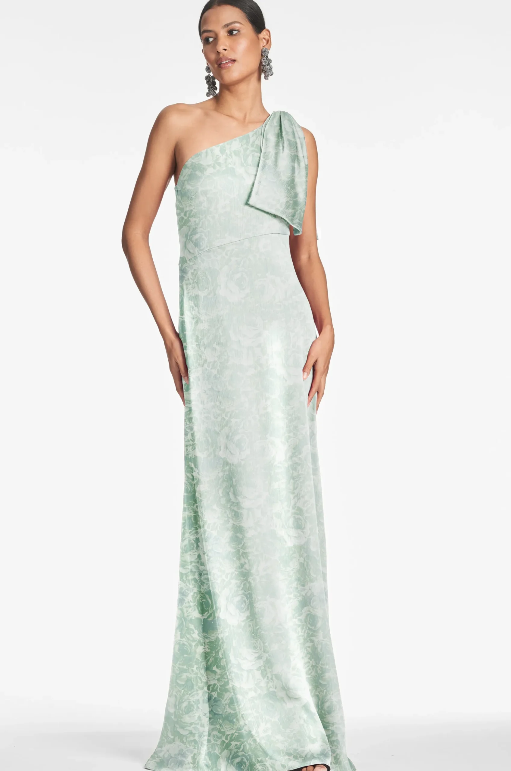Sachin & Babi One Shoulder<Chelsea Gown - Sage Painted Floral Sagepaintedfloral