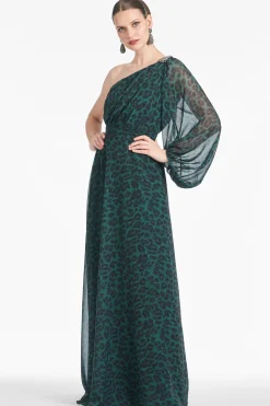 Sachin & Babi One Shoulder<Makayla Gown - Emerald Big Cat Emeraldbigcat