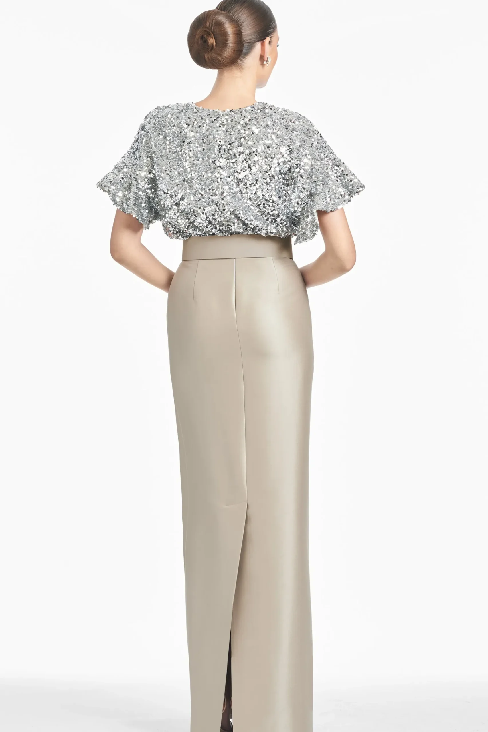 Sachin & Babi Short Sleeve<Marlene Gown - Silver/Pewter Silverpewter