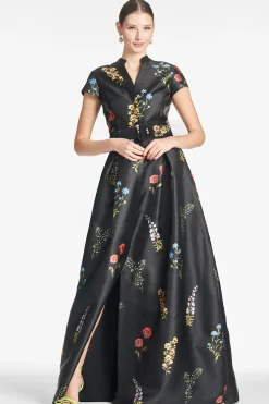 Sachin & Babi Plus Sizes|Short Sleeve<Marta Gown - Noir Bouquet Noirbouquet