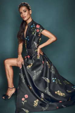 Sachin & Babi Plus Sizes|Short Sleeve<Marta Gown - Noir Bouquet Noirbouquet