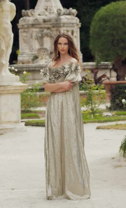 Sachin & Babi Short Sleeve<Valentina Gown - Silver