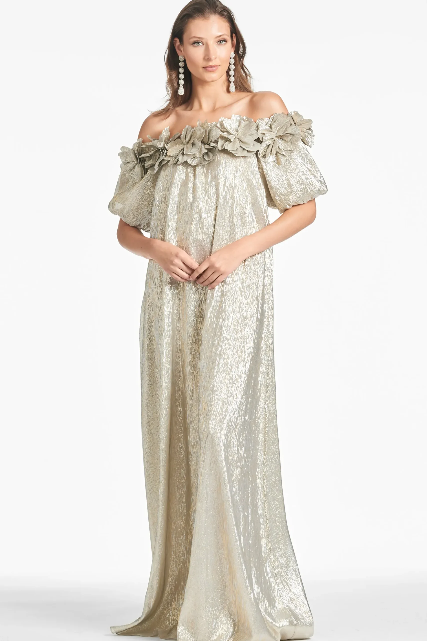 Sachin & Babi Short Sleeve<Valentina Gown - Silver