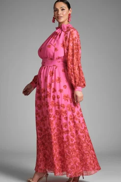 Sachin & Babi Plus Sizes|Long Sleeve<Vera Gown - Rose/vermillion
