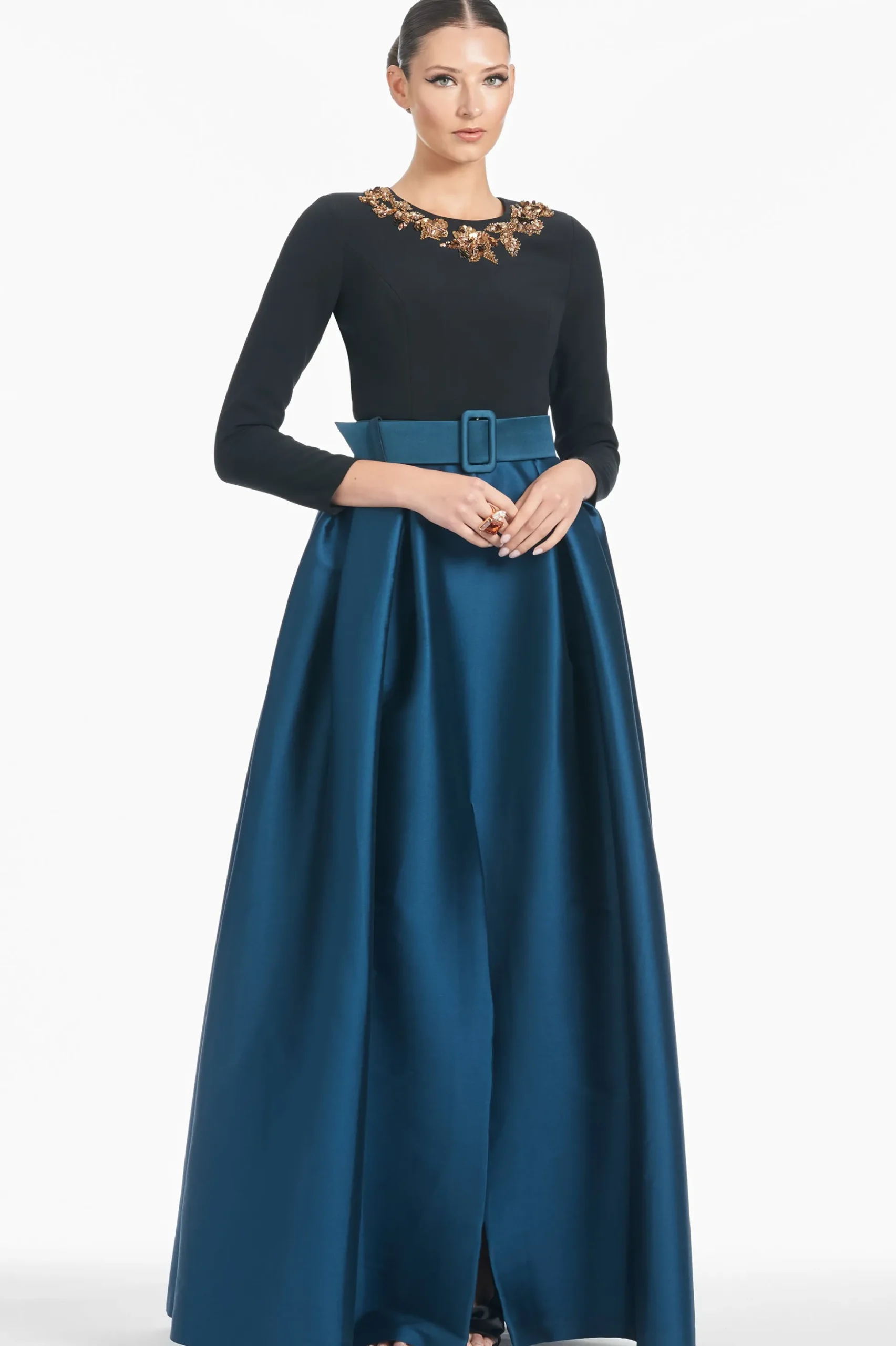 Sachin & Babi Long Sleeve<Victoria Gown - Black/Bottle Green Blackbottlegreen
