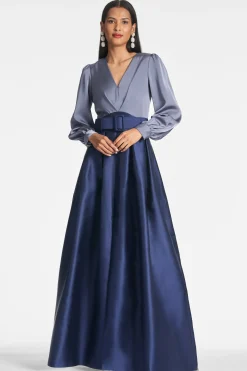 Sachin & Babi Plus Sizes|Long Sleeve<Zoe Gown - Cool Grey/Night Sky Smokeyslate/nightsky