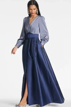Sachin & Babi Plus Sizes|Long Sleeve<Zoe Gown - Cool Grey/Night Sky Smokeyslate/nightsky