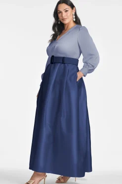 Sachin & Babi Plus Sizes|Long Sleeve<Zoe Gown - Cool Grey/Night Sky Smokeyslate/nightsky