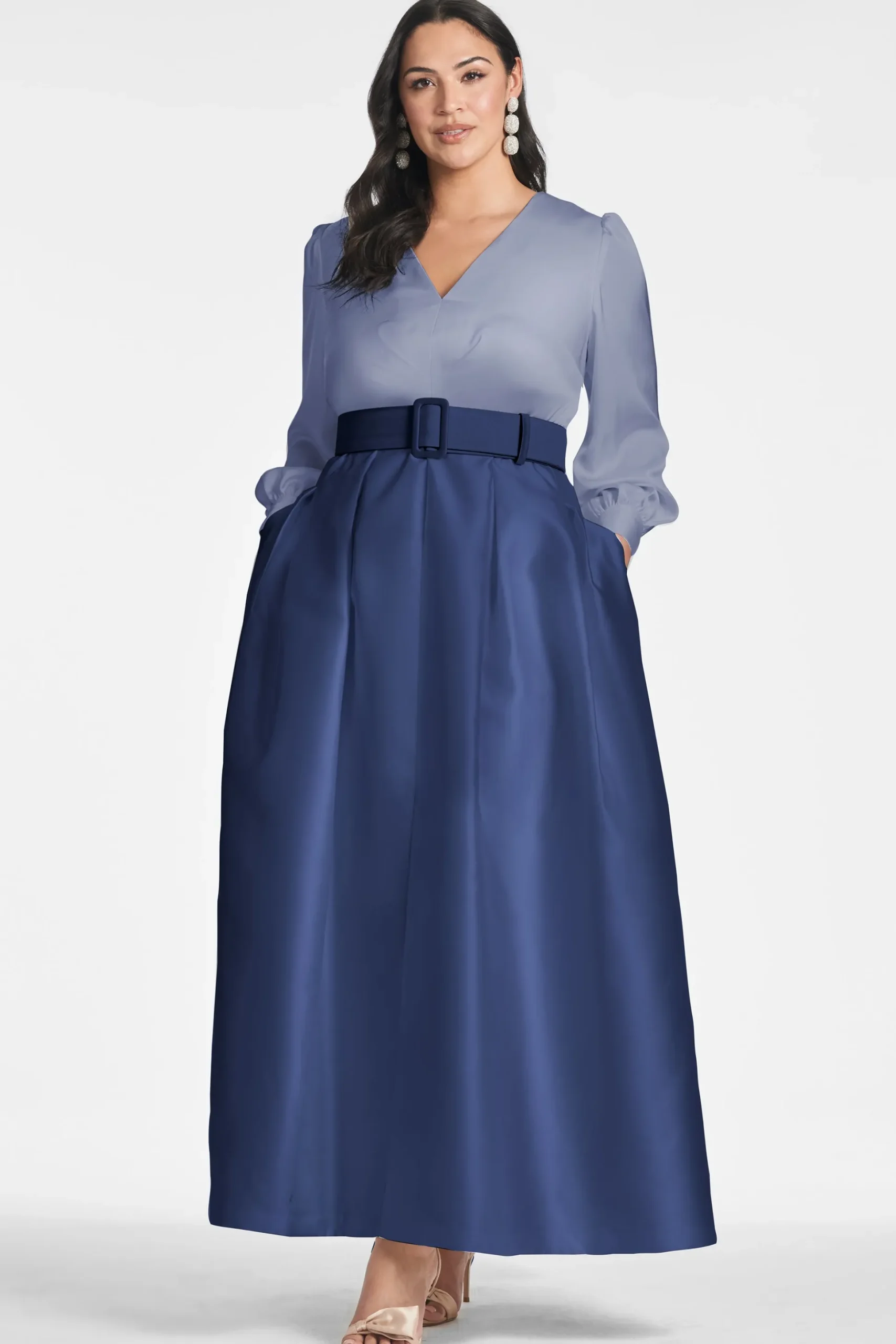 Sachin & Babi Plus Sizes|Long Sleeve<Zoe Gown - Cool Grey/Night Sky Smokeyslate/nightsky