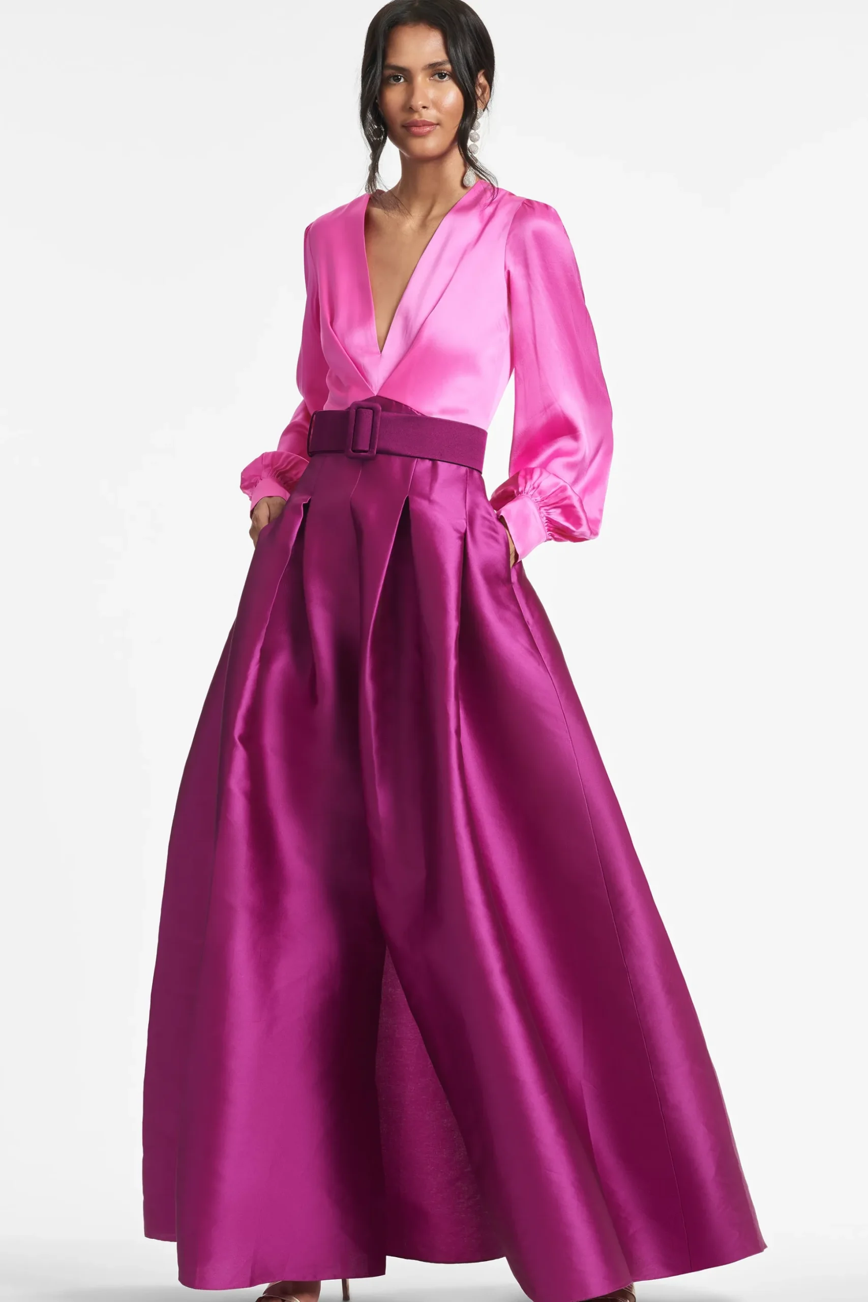 Sachin & Babi Plus Sizes|Long Sleeve<Zoe Gown - Pink/Magenta Pink&magenta