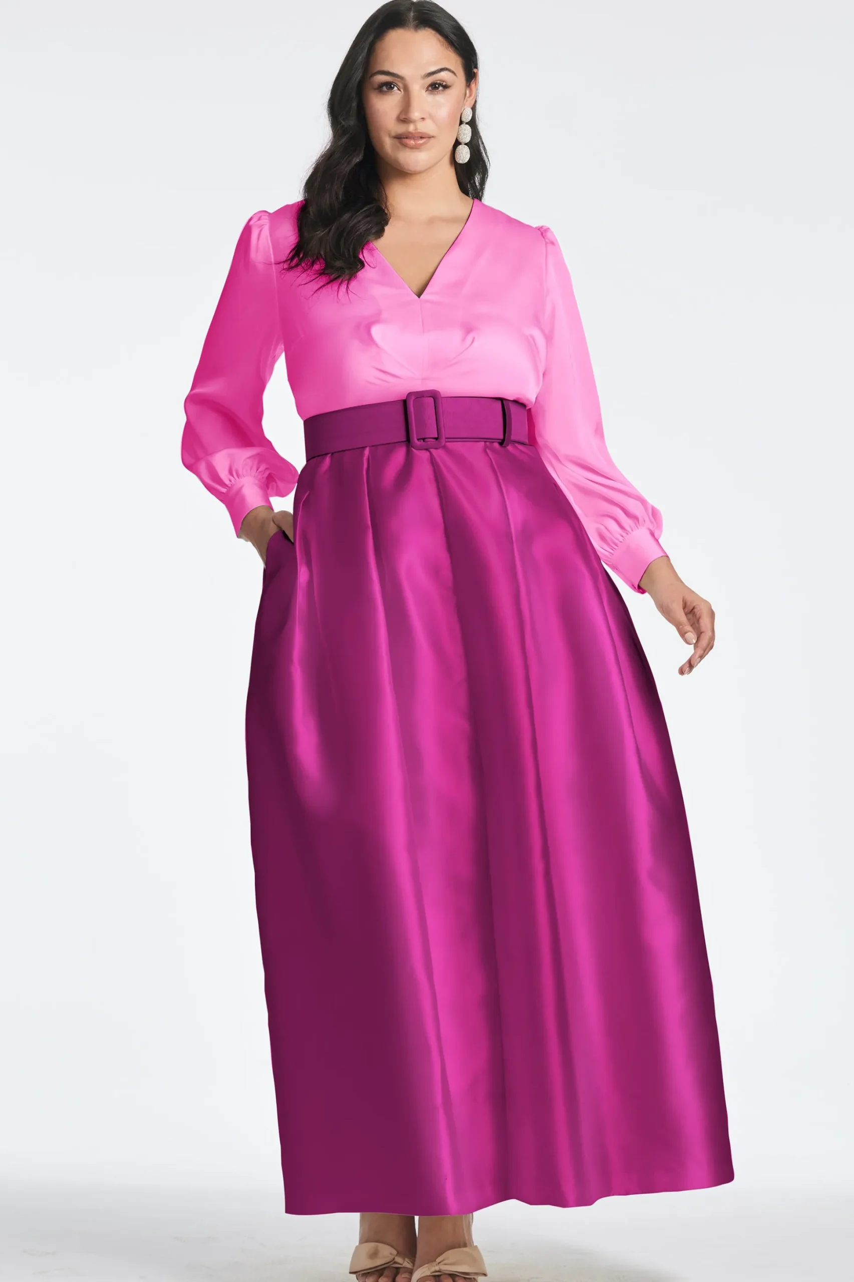Sachin & Babi Plus Sizes|Long Sleeve<Zoe Gown - Pink/Magenta Pink&magenta