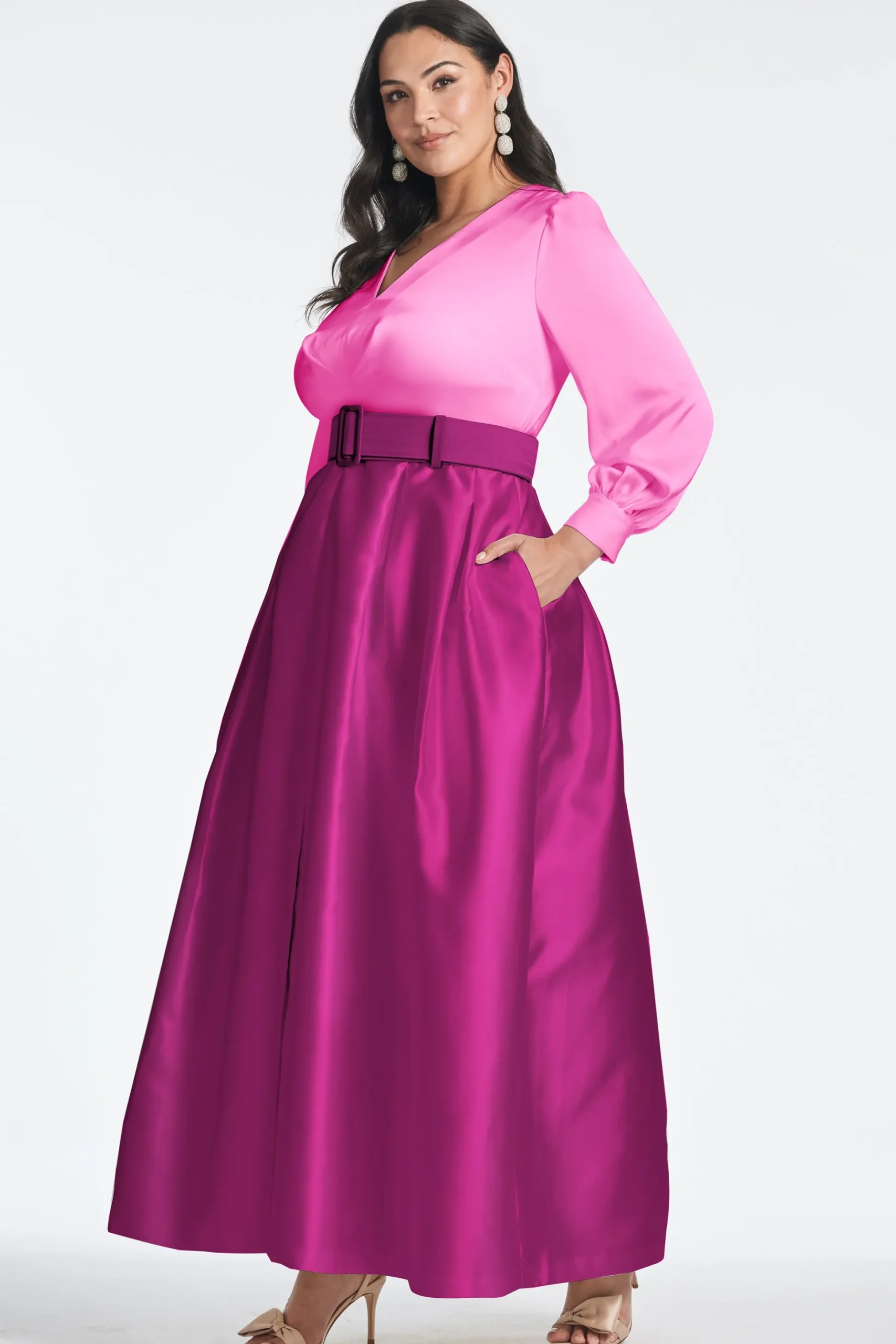 Sachin & Babi Plus Sizes|Long Sleeve<Zoe Gown - Pink/Magenta Pink&magenta