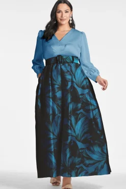 Sachin & Babi Plus Sizes|Long Sleeve<Zoe Gown - Smokey Slate/Tonal Petal Smokeyslate/tonalpetal