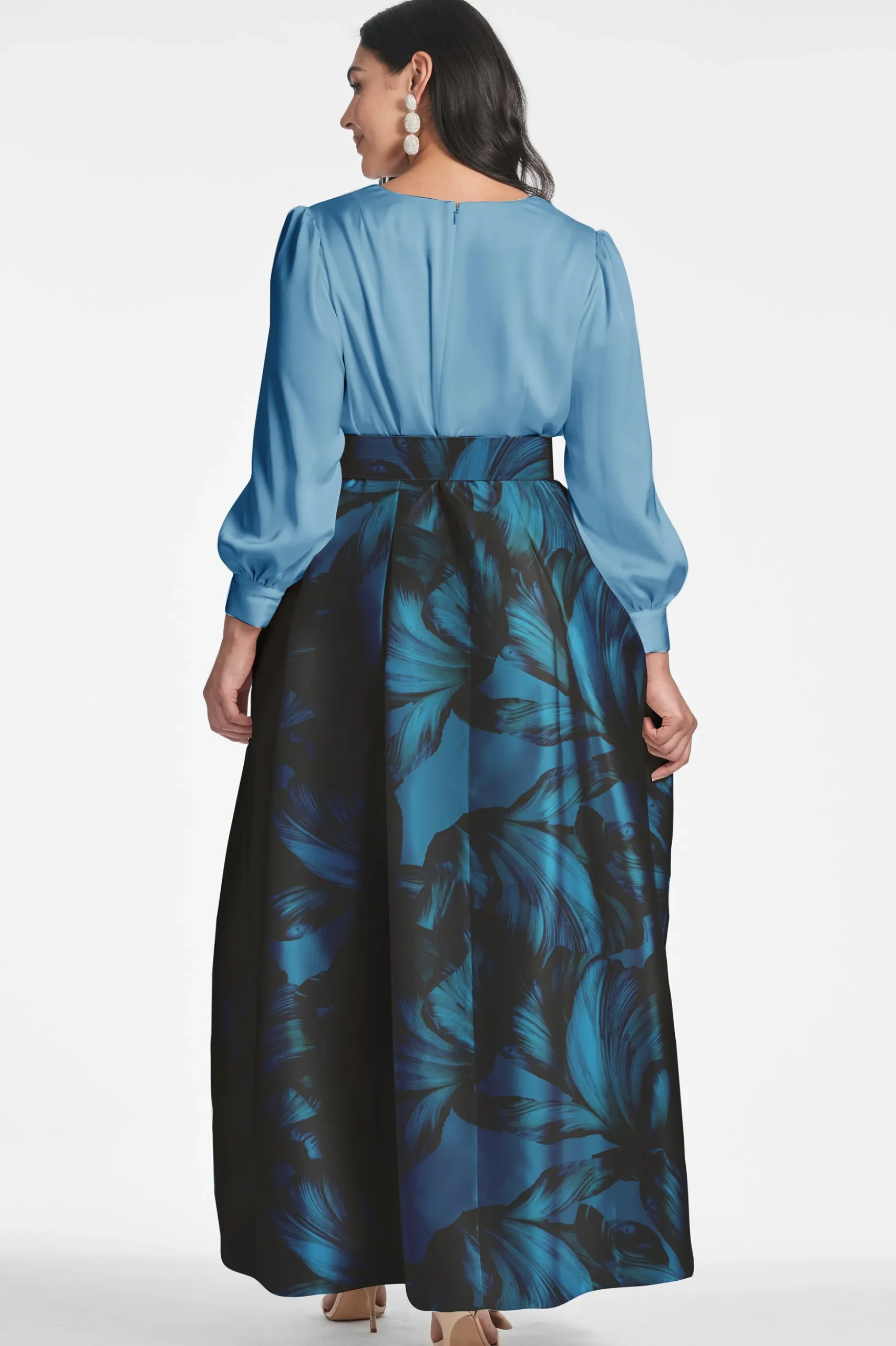 Sachin & Babi Plus Sizes|Long Sleeve<Zoe Gown - Smokey Slate/Tonal Petal Smokeyslate/tonalpetal